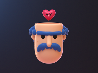 Head / Heart 3d 3dart 3dillustration blender c4d cabeza character corazon cute design head heart illustration man people render vago3d