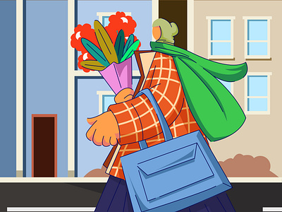 woman carrying flowers fashion flat illustration illustration vector woman