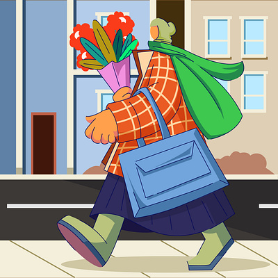 woman carrying flowers fashion flat illustration illustration vector woman