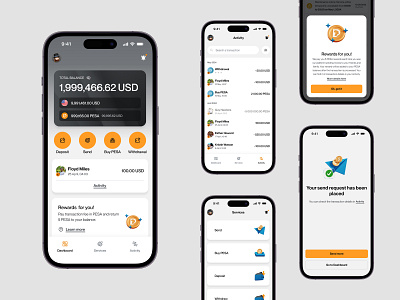 Pesabase / mobile app 3d actions app balance banking blockchain dashboard deposit design icon mobile money transfer popup remittance send swap transaction ui uxui withdraw