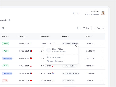 CRM system redesign crm data figma logistics redesign table ui ux