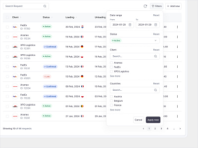 CRM system redesign crm data figma filter logistics redesign table ui ux