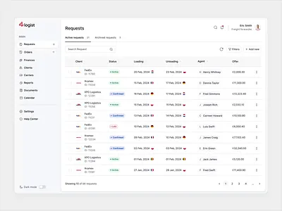 CRM system redesign animation crm darkmode darktheme data figma logistics redesign ui ux