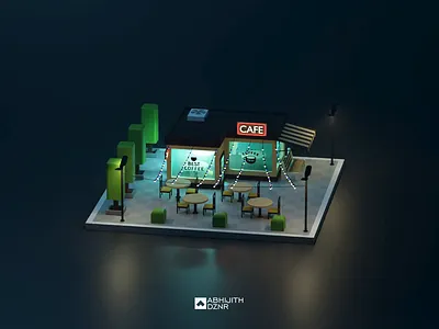 Cafe, Mini World 3d 3d modeling animation blender branding design illustration logo motion graphics