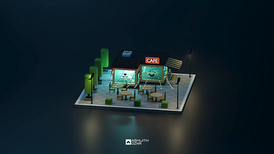 Cafe, Mini World 3d 3d modeling animation blender branding design illustration logo motion graphics