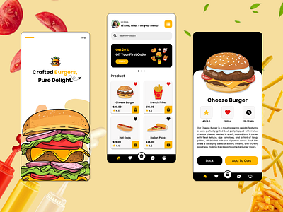 Burgers UI Design Concept 3d animation app branding design graphic design illustration logo motion graphics typography ui ux vector