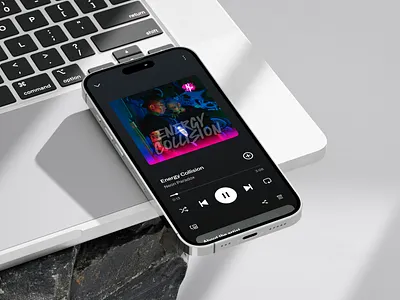 Cyberpunk EDM Rockband Spotify iPhone Mockup album art branding cyberpunk design edgy edm graphic design iphone mockup neon rockband spotify