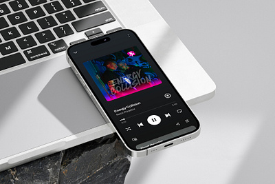 Cyberpunk EDM Rockband Spotify iPhone Mockup album art branding cyberpunk design edgy edm graphic design iphone mockup neon rockband spotify