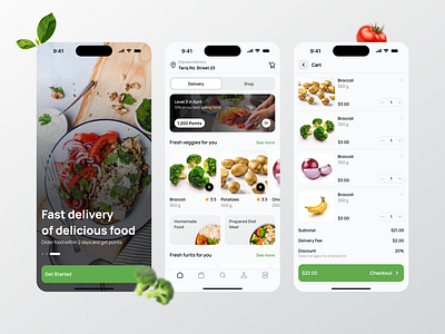 Grocery Mobile App andorid app design clean delivery app ecommerce figma food food delivery food delivery app grocery app ios minimalist online food online shopping shop shopping vegetables