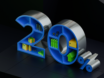 Render 20 percent 3d graphic design headers illustration