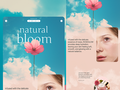 ROSEGLOW | Skin care landing page beauty blue clean design gold illustration landing page minimal minimalist modern pink rose skin care ui website