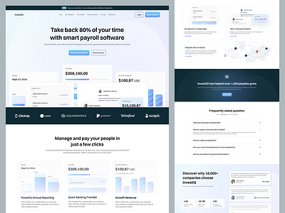 InvestIQ: Saas Website Software Payroll Finance Landing Page 💵 b2b business employee finance hr hr management hr tools human resource investment invoicing landing page managing payroll saas saas landing page salary team management ui ux web design