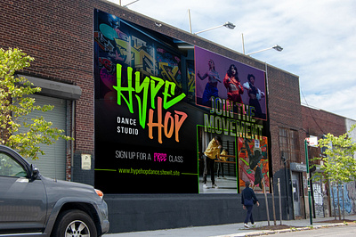 Hip Hop Dance Studio Mural Sign billboard branding dance studio design edgy graphic design hip hop mural neon vibrant wall sign