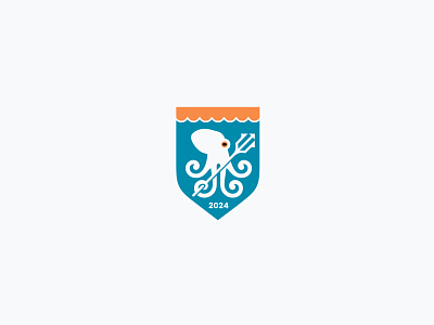 Octopus With Trident Logo brand branding design graphic design heraldic illustration linear logo mark ocean octopus sea shield trident vector