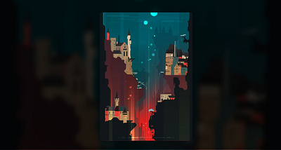 Enigmatic Castle Cityscape in a Vertical Fantasy Realm 2d board game castles children book flat heroic fantasy illustration infographics museum rpgs vector