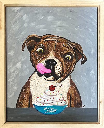 Tito acrylic bulldog dog ice cream illus illustration