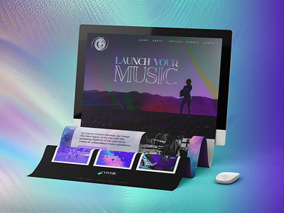 Cosmic Record Label Landing Page astronaut branding cosmic design galactic graphic design homepage landing page mockup music label record label space