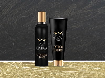 Tattoo Studio Aftercare Lotion Bottles black and gold branding design edgy graphic design lotion bottles luxury brand mockup packaging tattoo studio