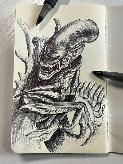 Alien Xenomorph alien art ballpoint pen draw drawing fanart how to draw pen sketchbook xenomorph