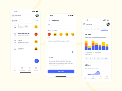 🌿 Mindfulness & Recovery Mobile App Design 🌿 clean design journal mindfulness mobile app recovery sober statistics ui ux