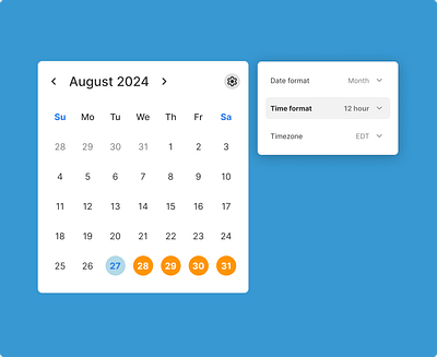 Date Picker UI: Scheduling with Ease blue calendar calendar ui date picker figma light blue mango scheduling ui ui design patterns white