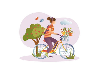 Spring Walk 2D Animation 2d animation bicycle ride flat flowers fruit basket girl graphic art healthy lifestyle illustration motion nature nature scene open air outdoor activity seasonal activity spring springtime walk woman cycling