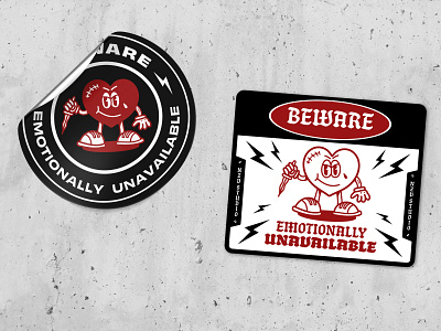 BEWARE - Emotionally Unavailable apparel apparel apparel logo badge brand branding character illustration design graphic design logo logotype mascot nzv nzvstudio poster sticker typography