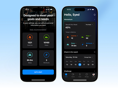 Fitness tracking mobile app app calories tracker clean dark mode fitness fitness app fitness coach fitness tracking fitness tracking app gym app health health app minimal mobile mobile app mobile ui sport training ui design ui kit