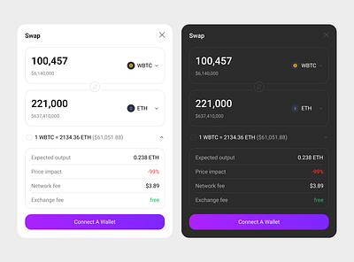 Crypto Swap Module | Light & Dark Mode cleandesign crypto cryptodesign darkmode lightmode minimalistdesign swapmodule ui ux