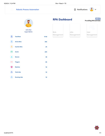 RPA Dashboard after successful Login app dashboard design development react query reactjs rpa table ui web