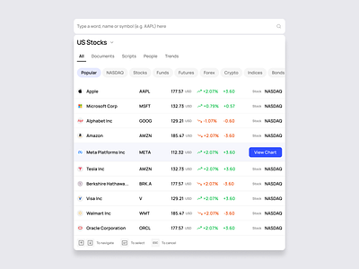 Search concept for a trading app dropdown fintech hover input investments money nasdaq omnisearch search stocks trading ui