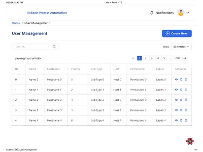 RPA User Management with React Query Table app design development landing page react developer react query react table reactjs ui web web design website design