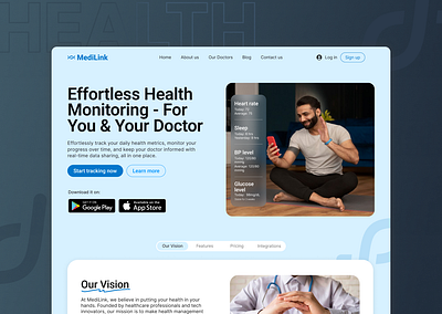 Medilink: Health Monitoring app design branding design community design inspiration designdaily dribbble health app healthcare hero page intuitive landing page minimalistic modern design new popular product design sleek design ui uiux user centered design visualdesign