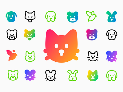 FLEX ANIMAL ICONS : Remix & Gradient animal animals branding cute design flat icons illustration illustrator logo minimal nature pets streamline ui vector web