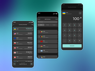 Currency Convertor - iOS Mobile App (Dark Mode) app converter currency design finance ios iphone mobile money ui ux