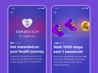 Sweatcoin for health: Feature stories health logo design onboarding product design story user experience design user interface design