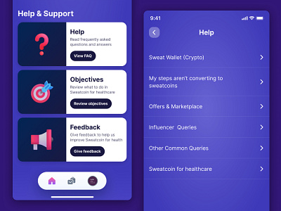 Sweatcoin for health: Help & Support help product design support ui design user interface design