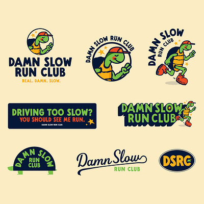 Damn Slow Run Club Branding branding bumper sticker illustration logo running slow stickers turtle