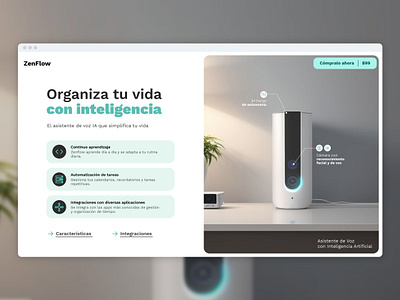 ZenFlow - AI Voice Assistant web design branding hero banner homepage landing page modern organize uxui voice assistant web design website wordpress