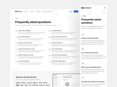 Frequently asked questions (FAQs) — Untitled UI design system documentation faq faqs figma figma design system frequently asked questions grid header minimal minimalism support ui library web design website design wiki