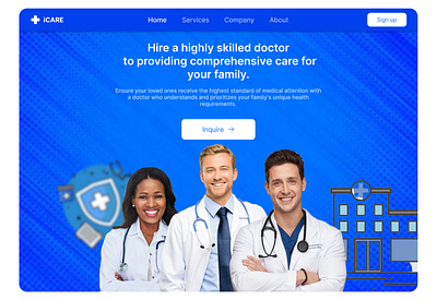 Icare health service landing page branding ui