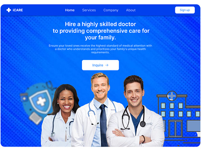 Icare health service landing page branding ui