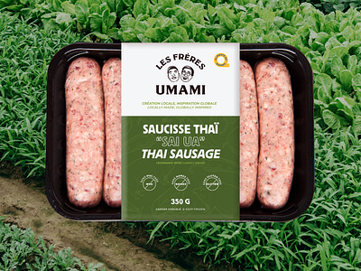 Les Frères Umami - Thai Sausage Packaging bilingual brand branding custom design illustration local logo meat packaging quebec sausage thai umami