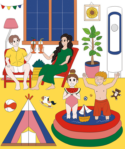 Vacance at home illustration for magazine artwork collaboration drawing family graphic design home house illustration korean magazine summer vacance vacation