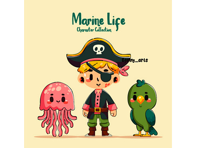 Hand Drawn Sea Characters Collection adventure boat captain caribbean cartoon character clip art costume decoration flag hat jellyfish marine pirate sailor sea ship skeleton skull treasure