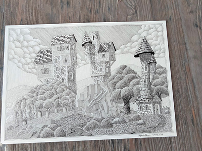 07.08.2024 cartoon castle fairy tale fantasy forrest houses landscape medieval tower