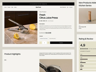 BaeTools - Detail Page cookingessentials design interior detail page figma framer furniture website interior website kitchen kitchen set kitchen tools landing page landingpagedesign moderncraftsmanship product product highlight timelessdesign trending ui webflow