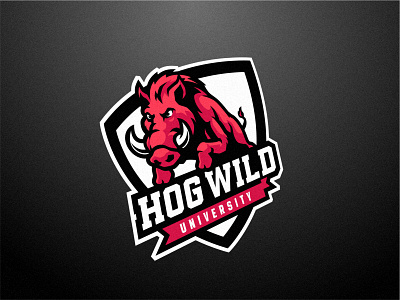 HOG WILD UNIVERSITY animal branding character college design graphic design hog illustration logo mascot noviangraphic pig red school university vector wild boar