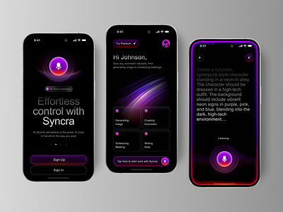 Syncra - AI Artificial Intelligence Voice Command Mobile App ai ai app ai voice app application artificial intelligence chat gpt company design machine learning mobile mobile app mobile application tech technology ui ux