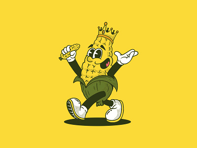 Corn King: Retro Mascot T Shirt Illustration 1930s character characterdesign corn corn mascot fast food illustration king logo mascot mascot mascot character merch merchandise retro character retro mascot t shirt tee tshirt illustration